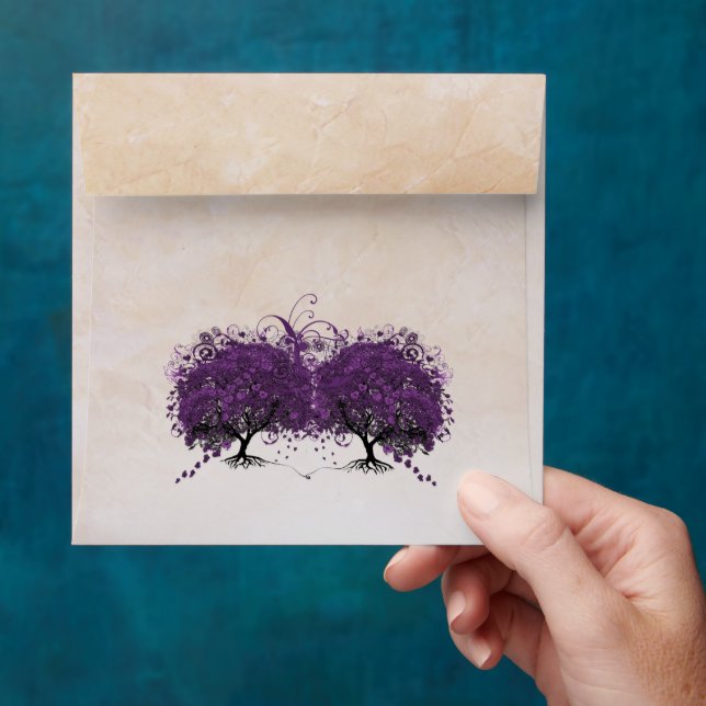 Vintage Heart Leaf  Tree Peachy Damask Envelope (Hand)