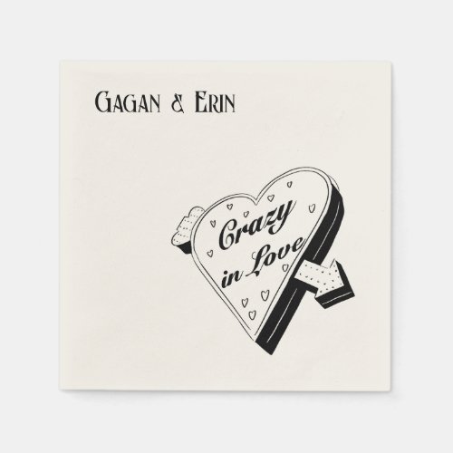 Vintage heart line drawing wedding  napkins