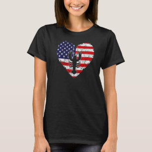 Vintage Heart Lobster Animal Retro Us American Fla T-Shirt