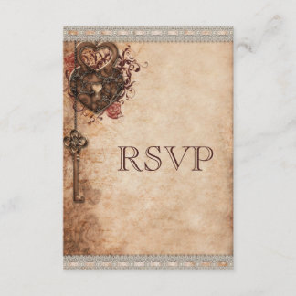 Vintage Heart Lock & Key Wedding RSVP