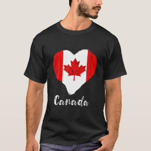 Vintage Heart Maple Leaf Canada Flag Canadian Root T-Shirt