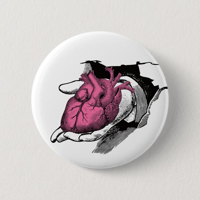 Vintage Heart On Hand Through Crack Button (Front)