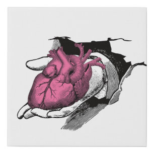 Vintage Heart On Hand Through Crack Faux Canvas Print