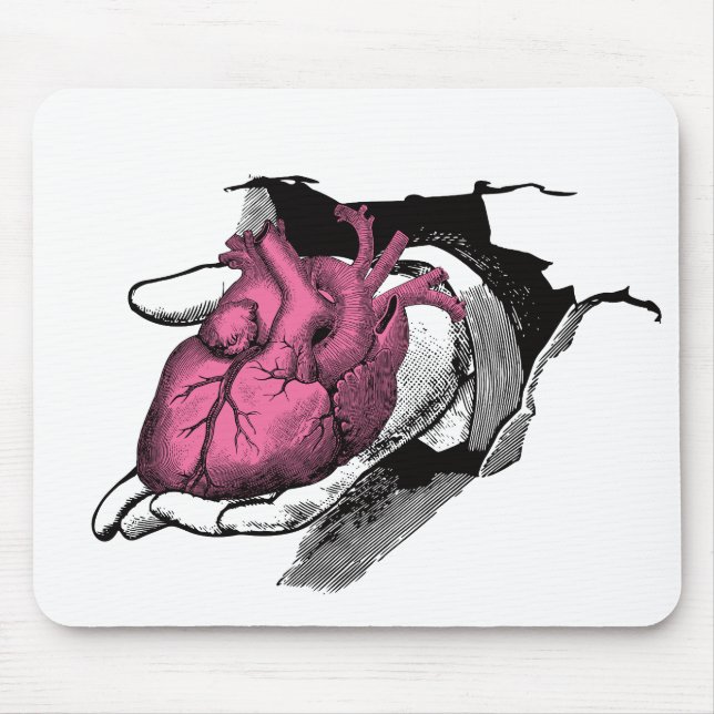 Vintage Heart On Hand Through Crack Mouse Pad (Front)