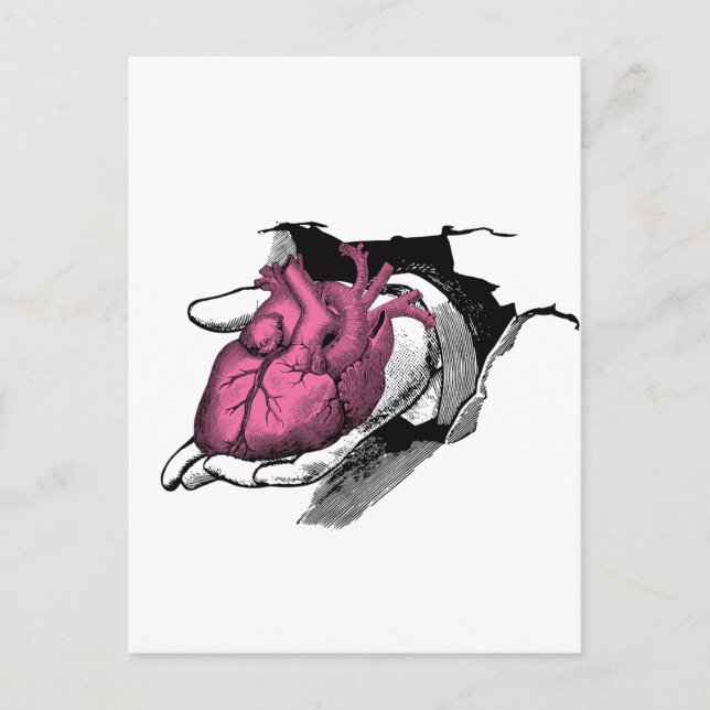 Vintage Heart On Hand Through Crack Postcard (Front)