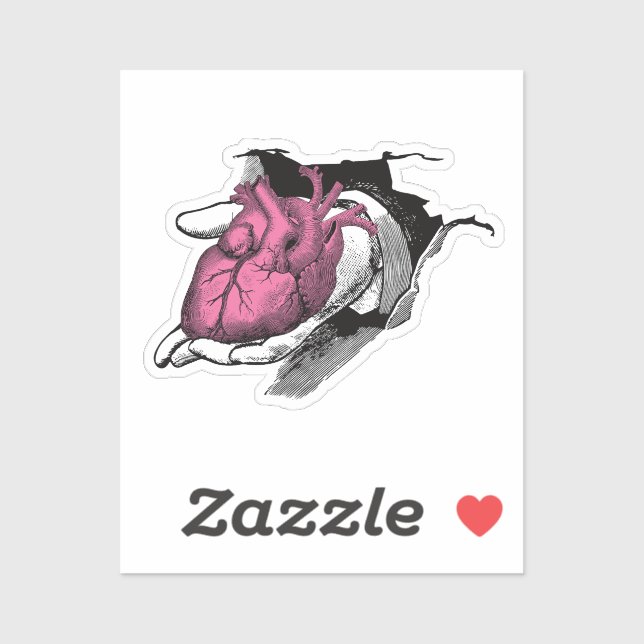 Vintage Heart On Hand Through Crack Sticker (Sheet)