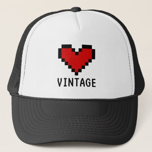 Vintage heart pixel icon retro game design trucker hat