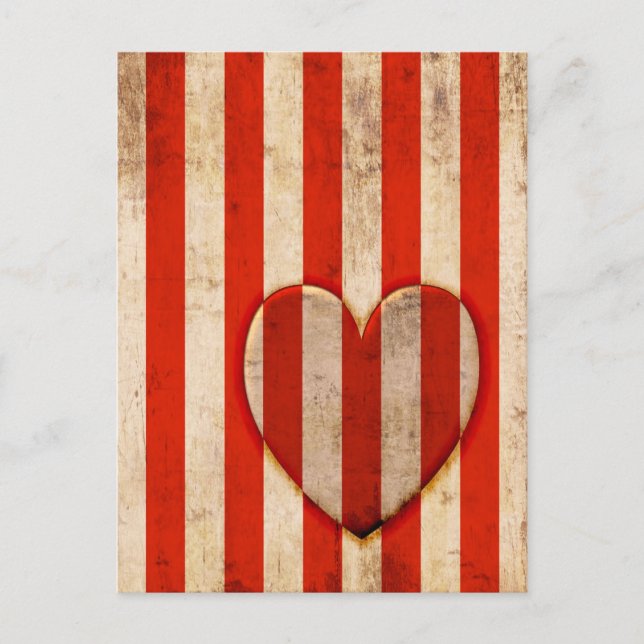 Vintage Heart Red Stripes Postcard (Front)