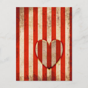 Vintage Heart Red Stripes Postcard
