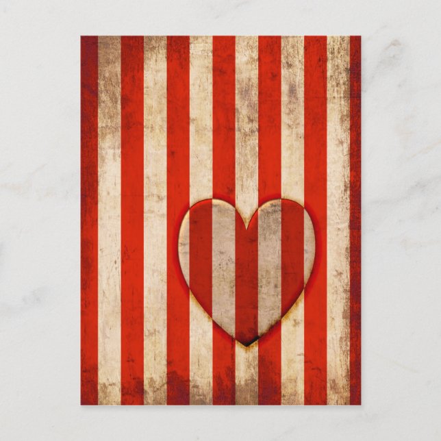 Vintage Heart Red Stripes Postcard (Front)