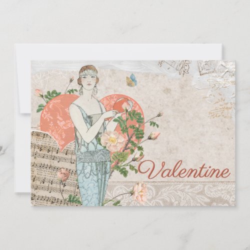Vintage Heart Rose Art Deco Lady Valentine Collage Holiday Card