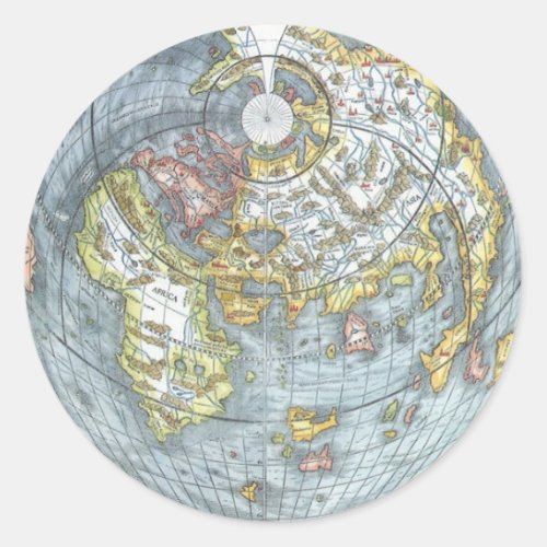 Vintage Heart Shaped Antique World Map Peter Apian Classic Round Sticker
