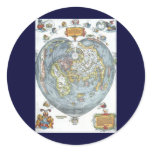 Vintage Heart Shaped Antique World Map Peter Apian Classic Round Sticker