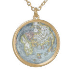 Vintage Heart Shaped Antique World Map Peter Apian Gold Plated Necklace