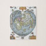 Vintage Heart Shaped Antique World Map Peter Apian Jigsaw Puzzle
