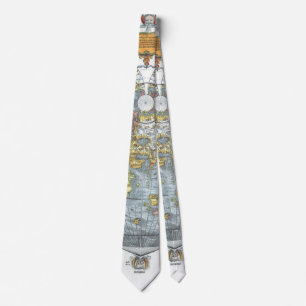 Vintage Heart Shaped Antique World Map Peter Apian Neck Tie