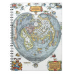 Vintage Heart Shaped Antique World Map Peter Apian Notebook