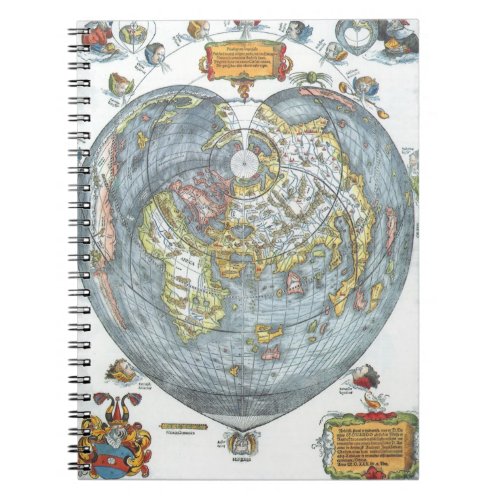 Vintage Heart Shaped Antique World Map Peter Apian Notebook