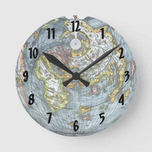 Vintage Heart Shaped Antique World Map Peter Apian Round Clock