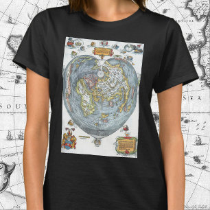 Vintage Heart Shaped Antique World Map Peter Apian T-Shirt