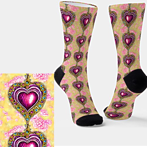 Vintage Heart Shaped Purple Gemstones Socks