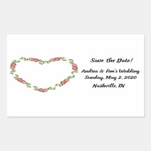 Vintage Heart-Shaped Wreath Flowers Save the Date Rectangular Sticker