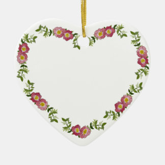 Vintage Heart-Shaped Wreath of Flowers for Mom Ceramic Ornament