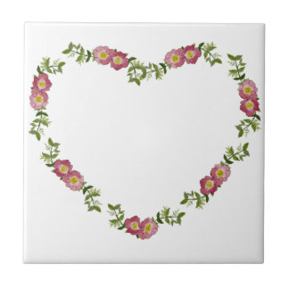 Vintage Heart-Shaped Wreath of Flowers for Mom Ceramic Tile