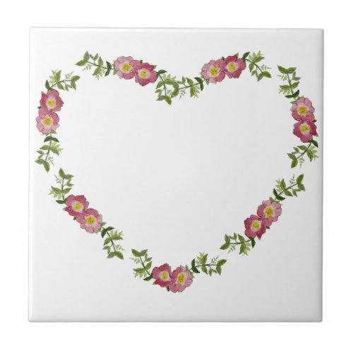 Vintage Heart_Shaped Wreath of Flowers for Mom Ceramic Tile