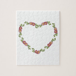 Vintage Heart-Shaped Wreath of Flowers for Mom Jigsaw Puzzle