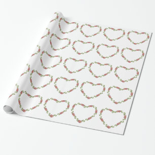 Vintage Heart-Shaped Wreath of Flowers for Mom Wrapping Paper