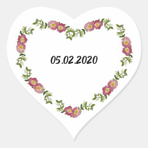 Vintage Heart_Shaped Wreath of Flowers for Wedding Heart Sticker