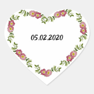 Vintage Heart-Shaped Wreath of Flowers for Wedding Heart Sticker