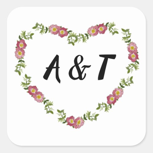 Vintage Heart_Shaped Wreath of Flowers for Wedding Square Sticker