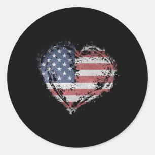 Vintage Heart Shirt American Flag Usa Patriotic 4t Classic Round Sticker