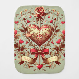 Vintage Heart Valentine's day xoxo Baby Burp Cloth