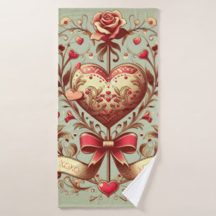 Vintage Heart Valentine's day xoxo Bath Towel
