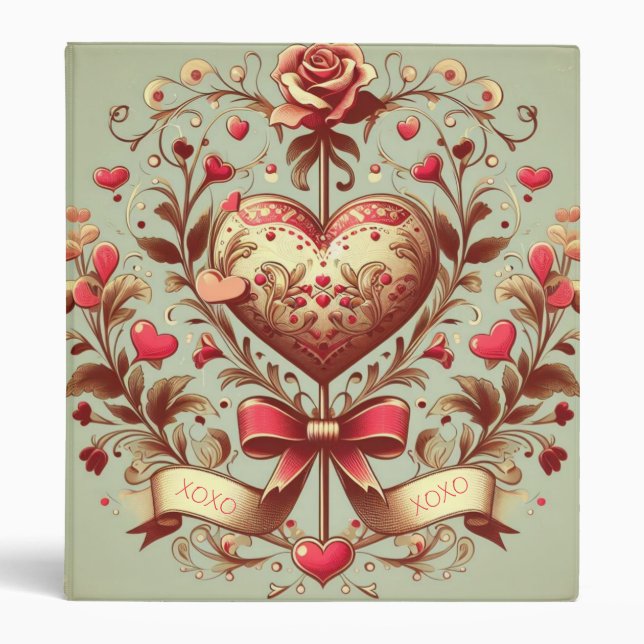 Vintage Heart Valentine's day xoxo Binder (Front)