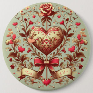 Vintage Heart Valentine's day xoxo Button