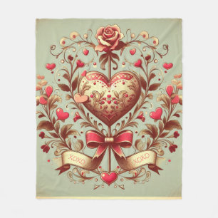 Vintage Heart Valentine's day xoxo Fleece Blanket