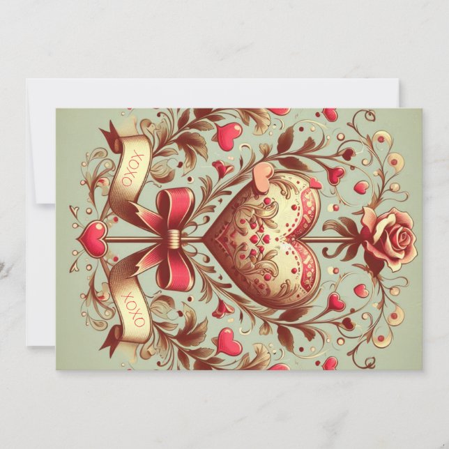Vintage Heart Valentine's day xoxo  Holiday Card (Front)