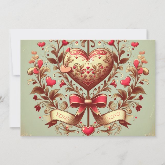 Vintage Heart Valentine's day xoxo  Holiday Card (Front)