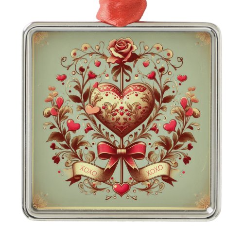 Vintage Heart Valentine's day xoxo  Metal Ornament