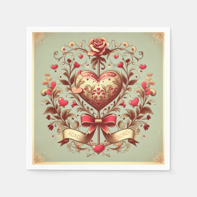 Vintage Heart Valentine's day xoxo  Napkins (Front)