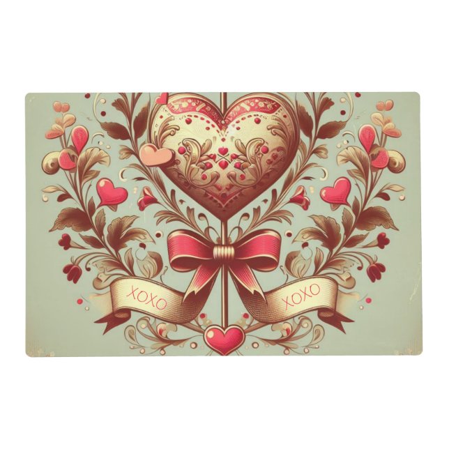 Vintage Heart Valentine's day xoxo  Placemat (Front)