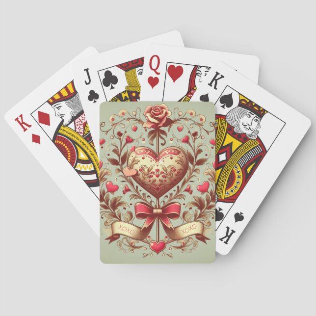 Vintage Heart Valentine's day xoxo  Poker Cards (Back)