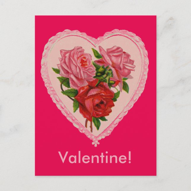 Vintage Heart with Roses Postcard (Front)