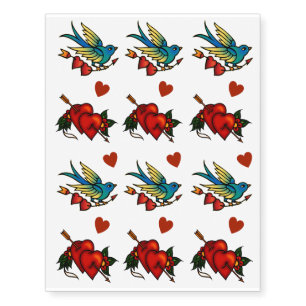 Vintage Hearts And Birds Temparary Tattoos