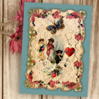 Vintage Hearts and Flowers Valentine Postcard