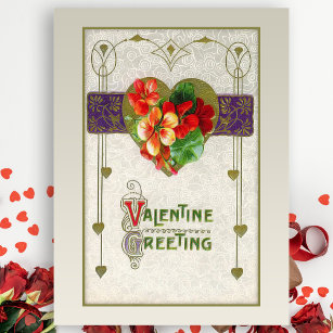 Vintage Hearts and Flowers Valentine Postcard